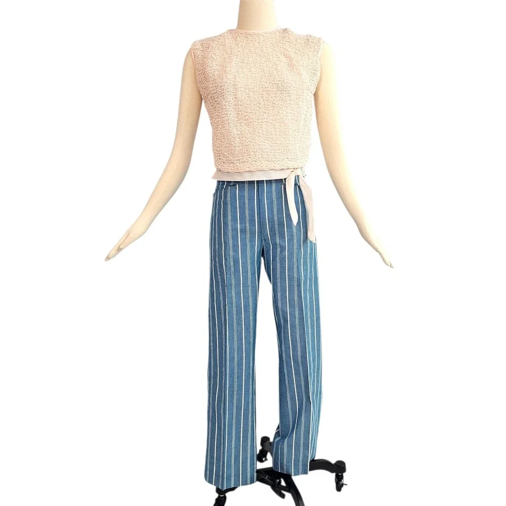 Vintage 1960's Pink Textured Blouse Top Shirt Majorette Tie Waist Band - Picture 4 of 13